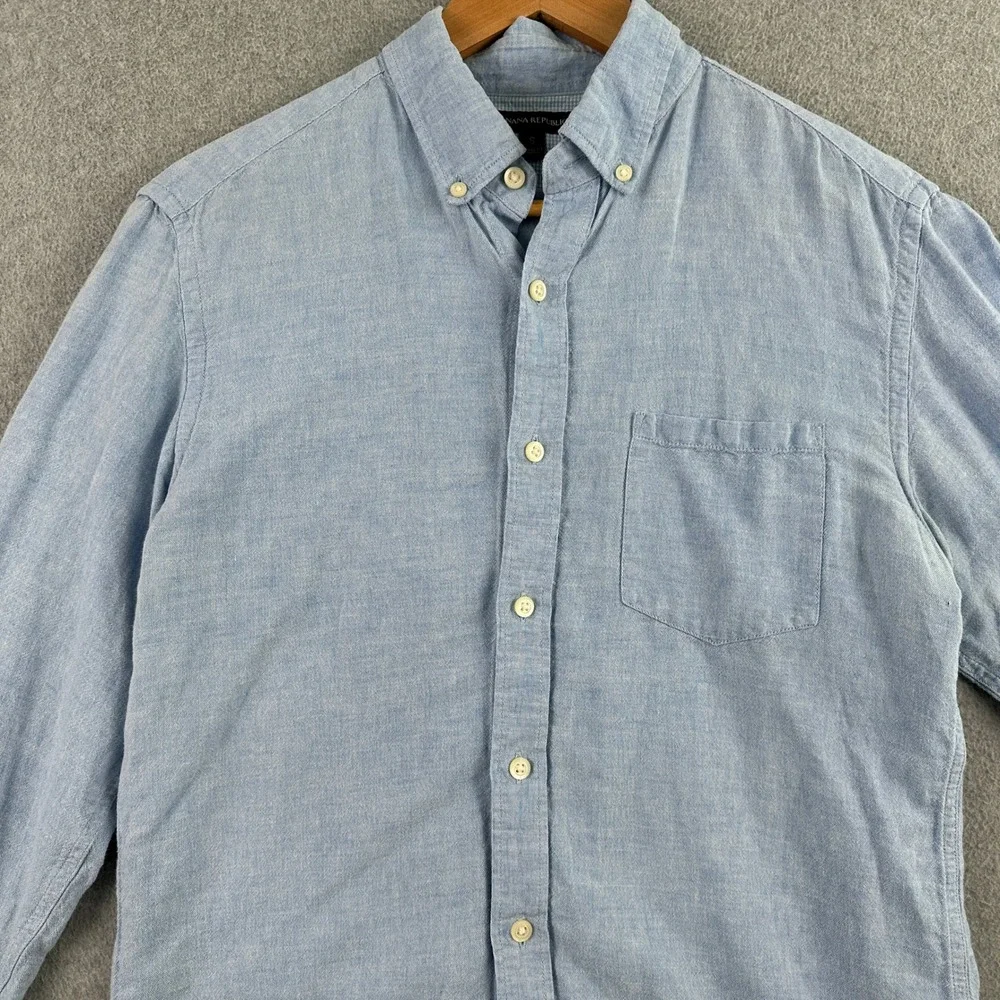 Banana Republic Shirt Mens Small Blue Button Down Linen Cotton Long Sleeve - Picture 3 of 10